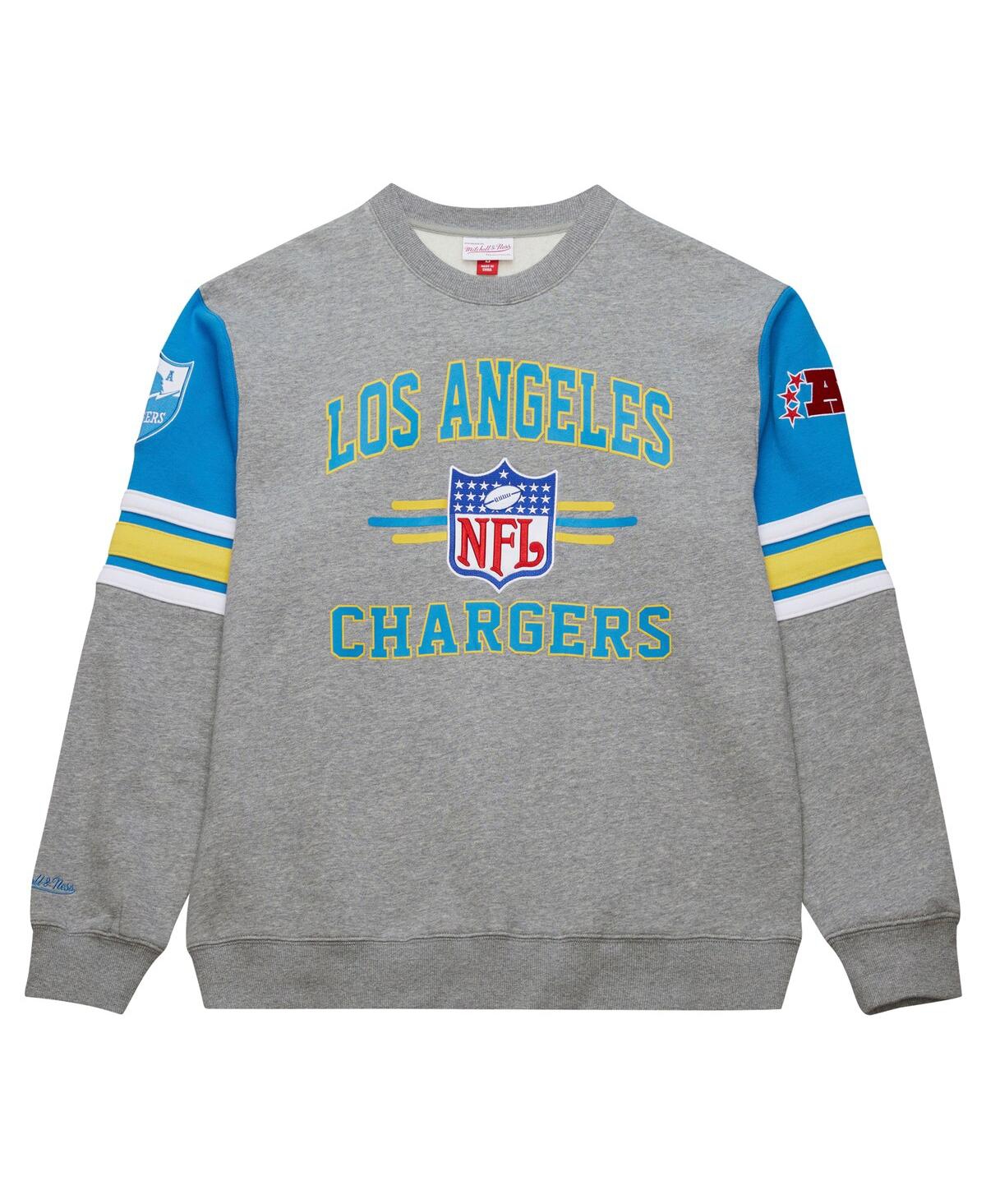 Mitchell & Ness Men's Heather Gray Los Angeles Chargers All Over 4.0 Vintage Logo Pullover Sweatshirt In Heather Gray