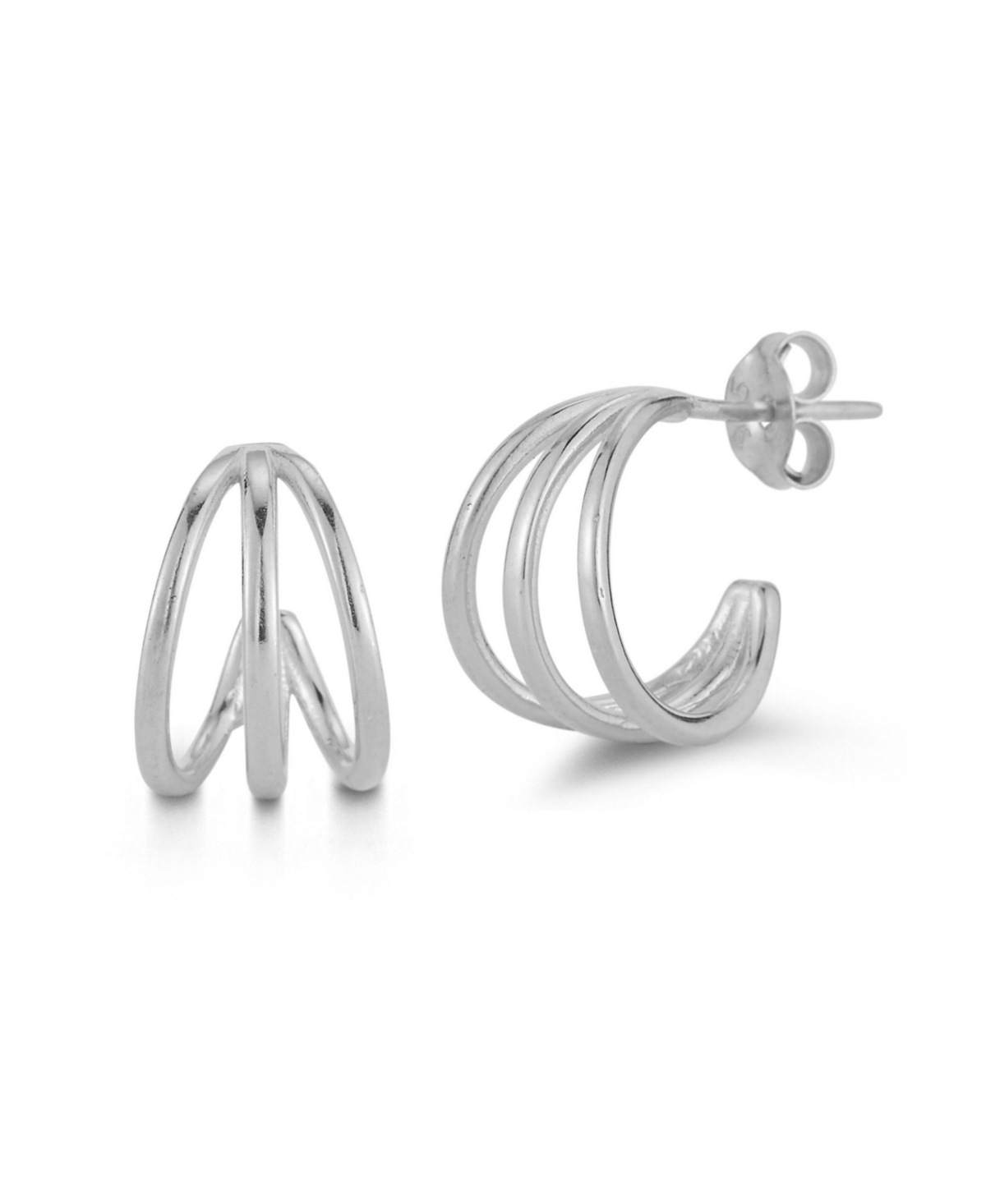 14K Gold Plated Sterling Silver Triple Ring Small Hoop Earrings - Gold