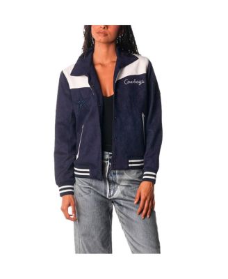 The Wild Collective - Women's  Navy Dallas Cowboys Suede Full-Snap Bomber Jacket