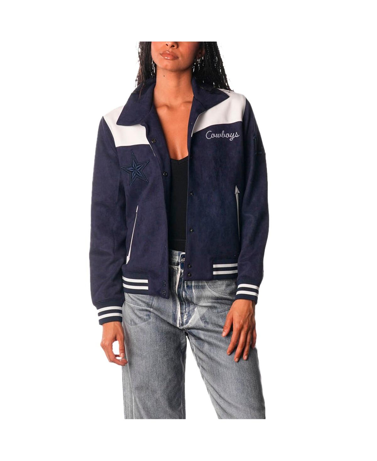 Women's Navy Dallas Cowboys Suede Full-Snap Bomber Jacket - Navy