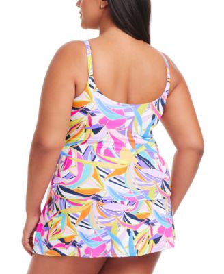 Plus Size Printed Living Color Scoop-Neck Underwire Tankini Top