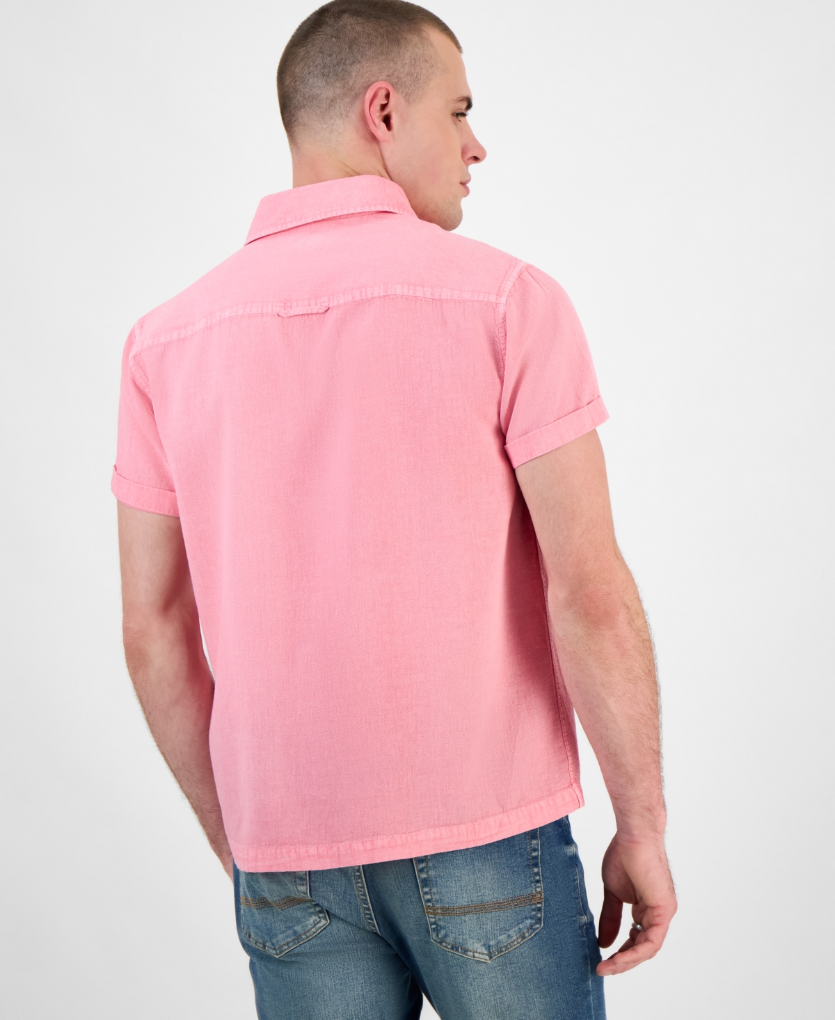 Shop Sun + Stone Men's Blake Linen Chambray Short Sleeve Button-front Shirt, Created For Macy's In Pink Hydra