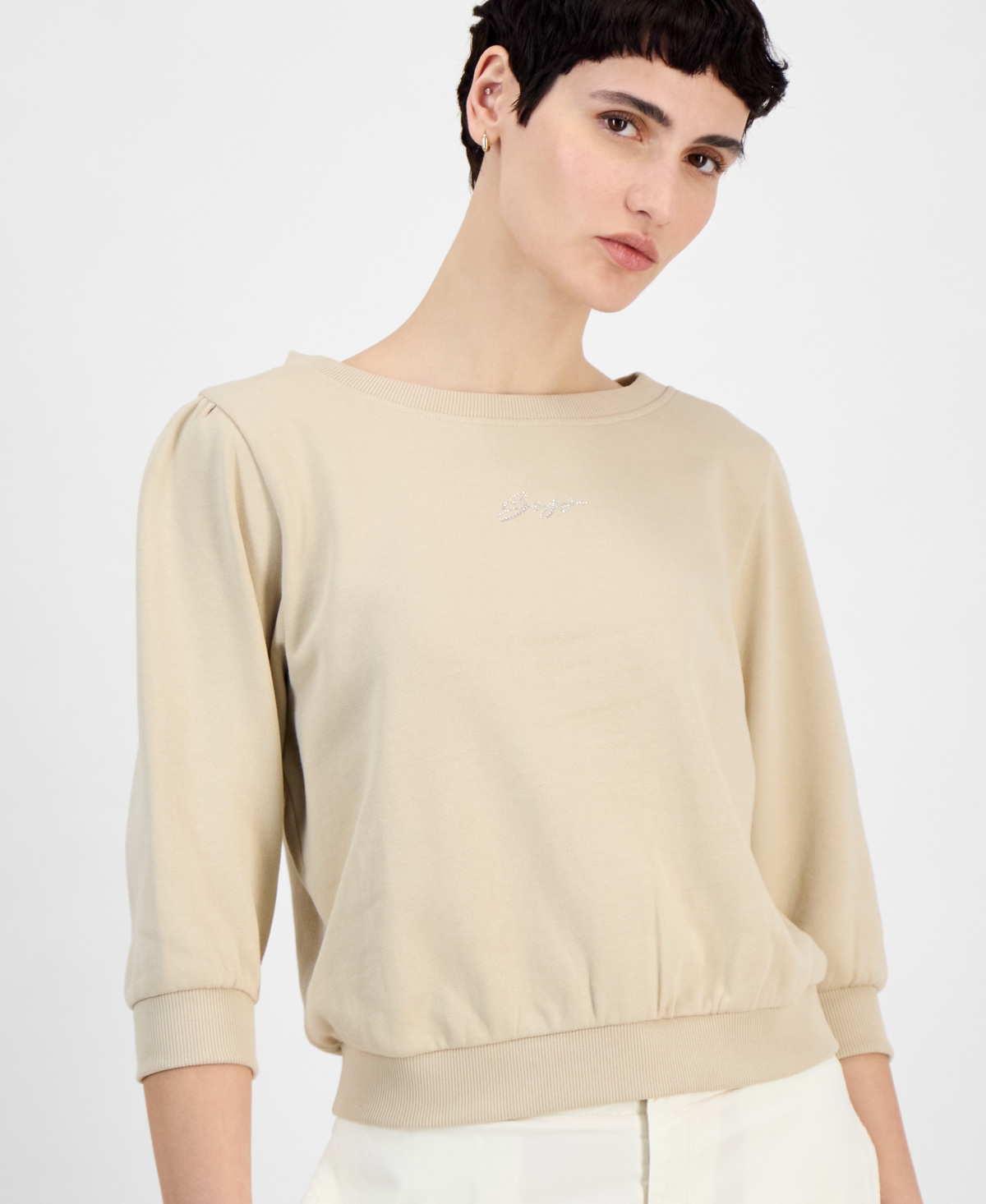 Hugo Boss Women's Cotton Logo Back-cutout Sweatshirt In Stone