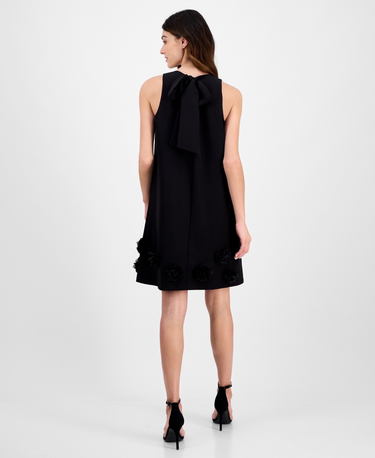 Shop Anne Klein Women's Jewel-neck Rosette-trim Shift Dress In Asphalt