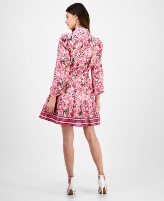 Women's Printed Long-Sleeve Belted Shirtdress