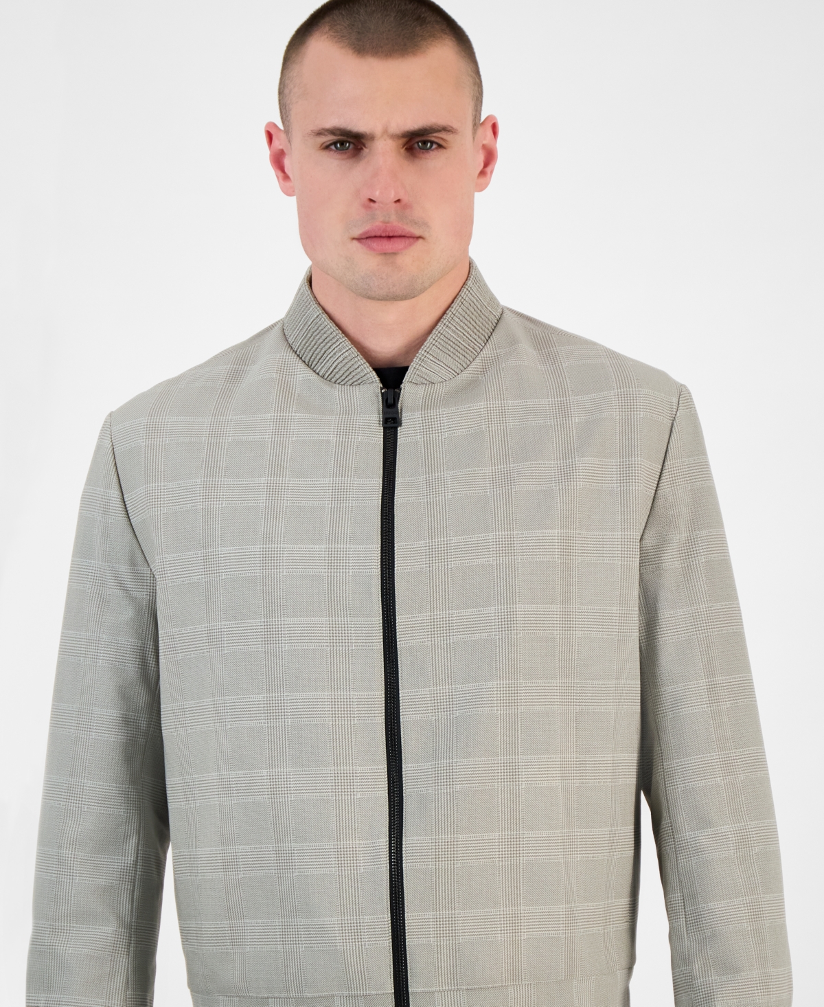 HUGO BOSS HUGO BY HUGO BOSS MEN'S UKASHI252F1X MODERN-FIT GLEN CHECK FULL-ZIP BOMBER JACKET 
