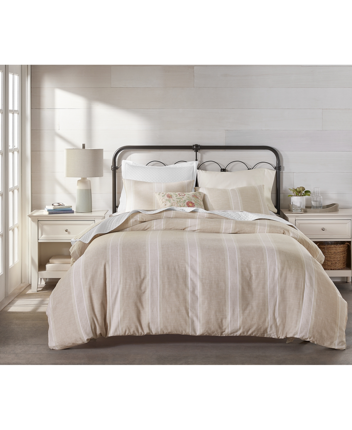 Shop Charter Club Clifton Cotton/linen Stripe 3-pc. Duvet Cover Set, Full/queen, Exclusively At Macy's In Flax