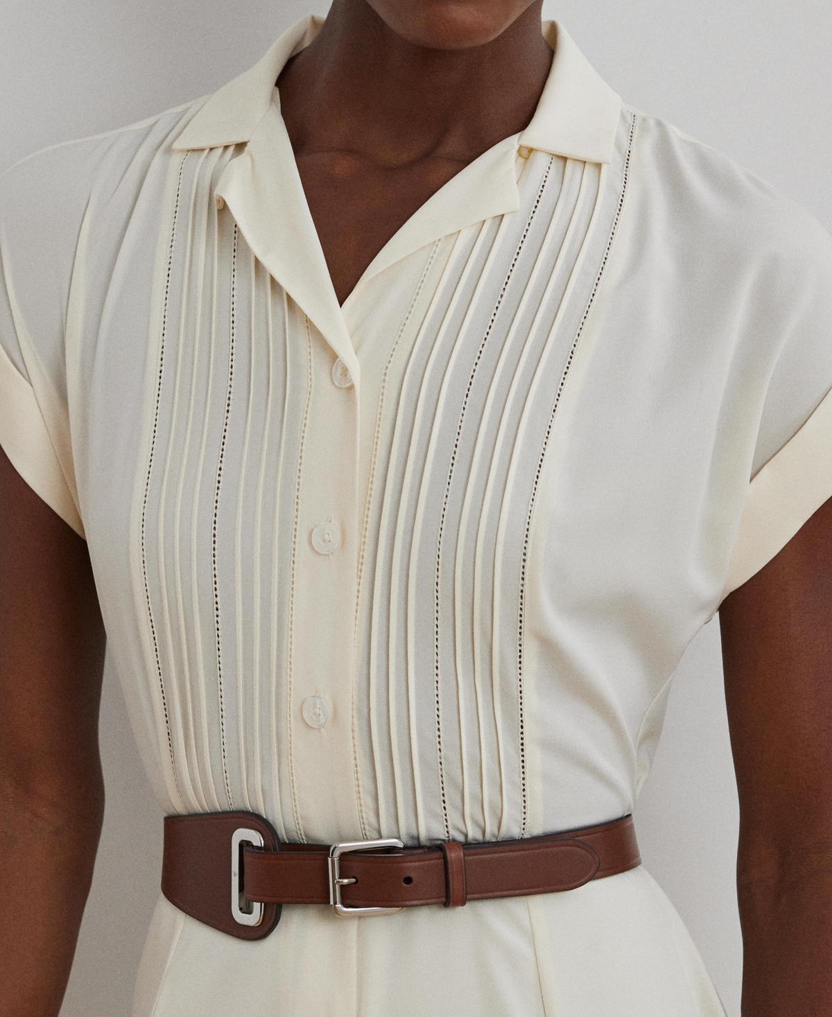 RALPH LAUREN WOMEN'S BELTED CREPE PINTUCKED SHIRTDRESS 