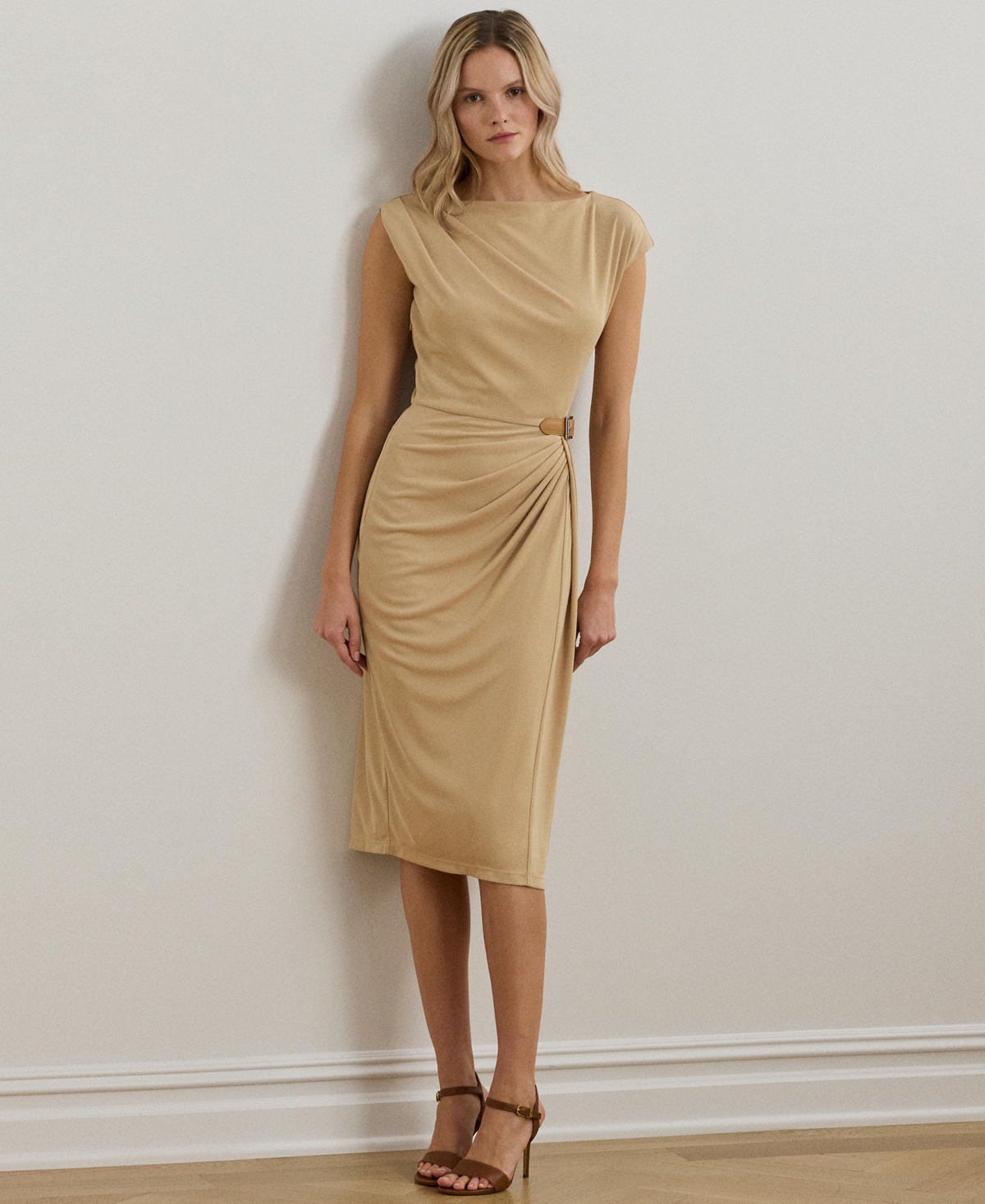 RALPH LAUREN WOMEN'S BUCKLE-TRIM JERSEY BOATNECK DRESS 