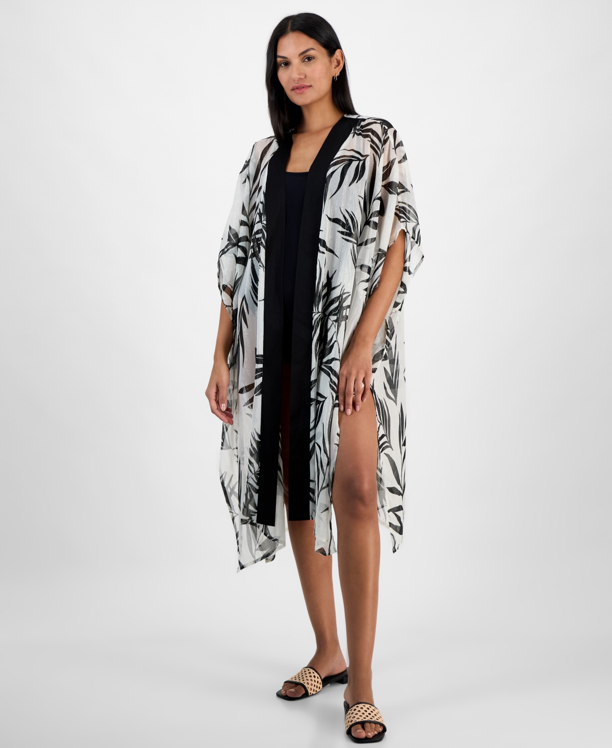 Inc International Concepts Jungle-print Open Duster Cover-up With Shine, Exclusively At Macy's