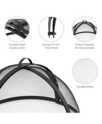 Outdoor Heavy-Duty Steel Mesh Round Easy-Opening Camp Fire Pit Spark Screen Lid with Hinged Door - Black