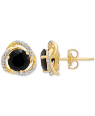 Onyx (3-7/8 ct. t.w.) & Diamond (1/10 ct. t.w.) Stud Earrings & Pendant Necklace in 14k Gold Over Sterling Silver, 16" + 2" extender