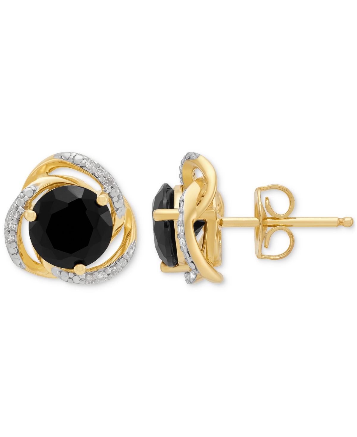 Macy's Onyx (3-7/8 Ct. T.w.) & Diamond (1/10 Ct. T.w.) Stud Earrings & Pendant Necklace In 14k Gold Over St In Onyx