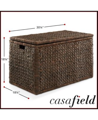 30&amp;#x22; Storage Chest with Lid, Handles, Safety Hinge - Espresso, Water Hyacinth Wicker Storage Trunk Basket for Bedroom, Entry Way, Living Room