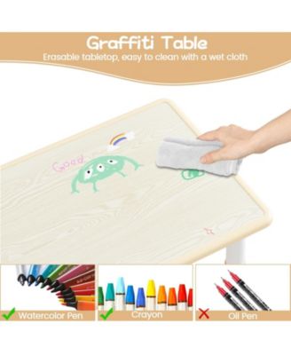 Kids Table and Chair Set, Height Adjustable Toddler Table and 4 Chairs Set for Ages 2-10, Graffiti Desktop, Non-Slip Legs, Arts & Crafts Table, Children Activity Table for Daycare Classroom Home