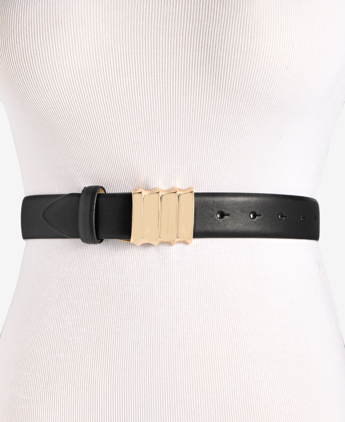 Sculptural Plaque Buckle Belt, Exclusively at Macy's - Black Gold