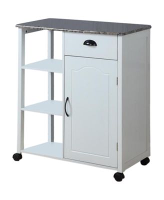 Marble Vinyl Top Kitchen Storage Cabinet Cart with Drawer, Shelves, and Wheels