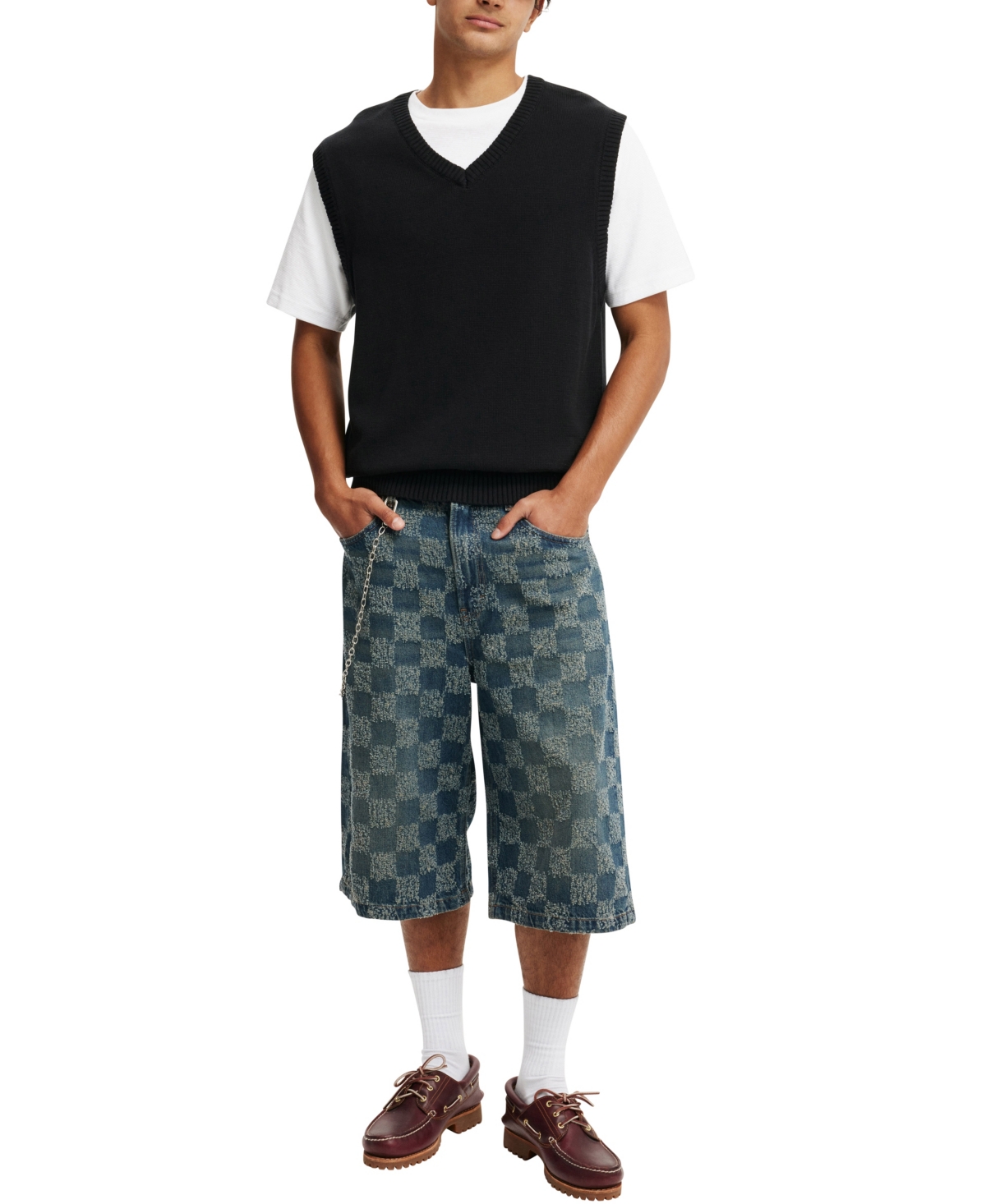 Shop Cotton On Men's Super Baggy Jort Shorts In Check Up Blue