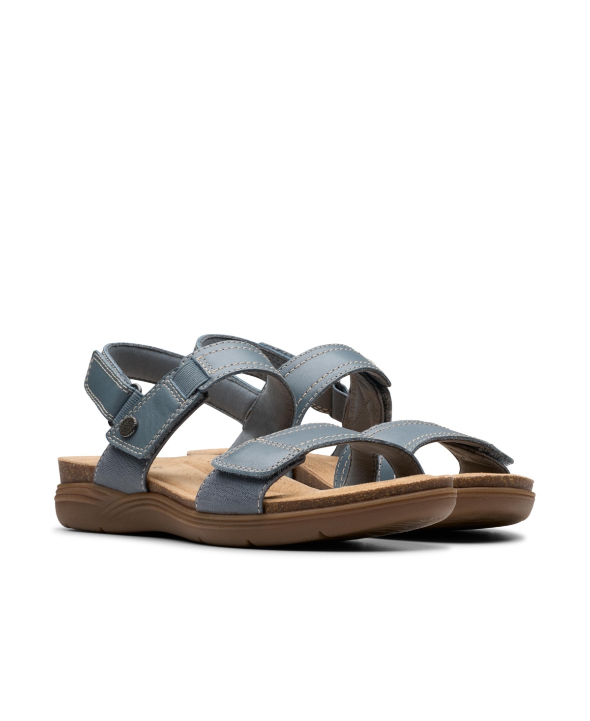 Clarks Collection Women's April Clover Riptape Flat Sandals In Blue Gray Combi Leather