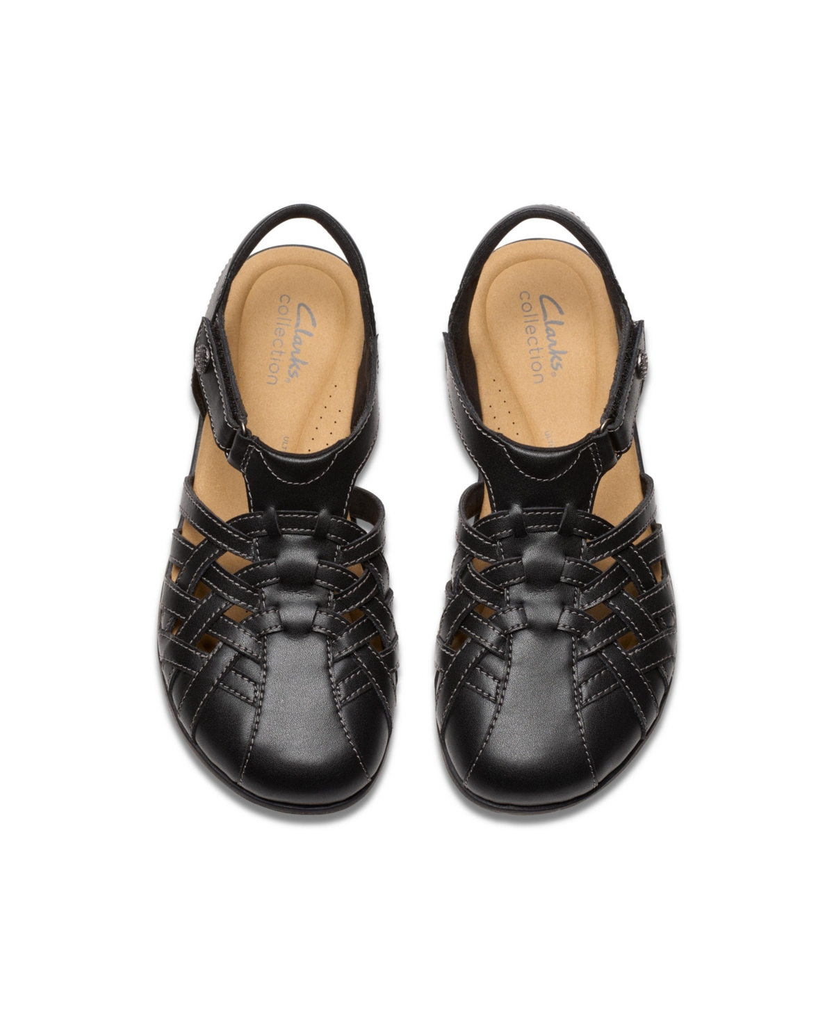 Clarks Collection Women's Elizabelle Mia Riptape Flat Sandals In Black Leather