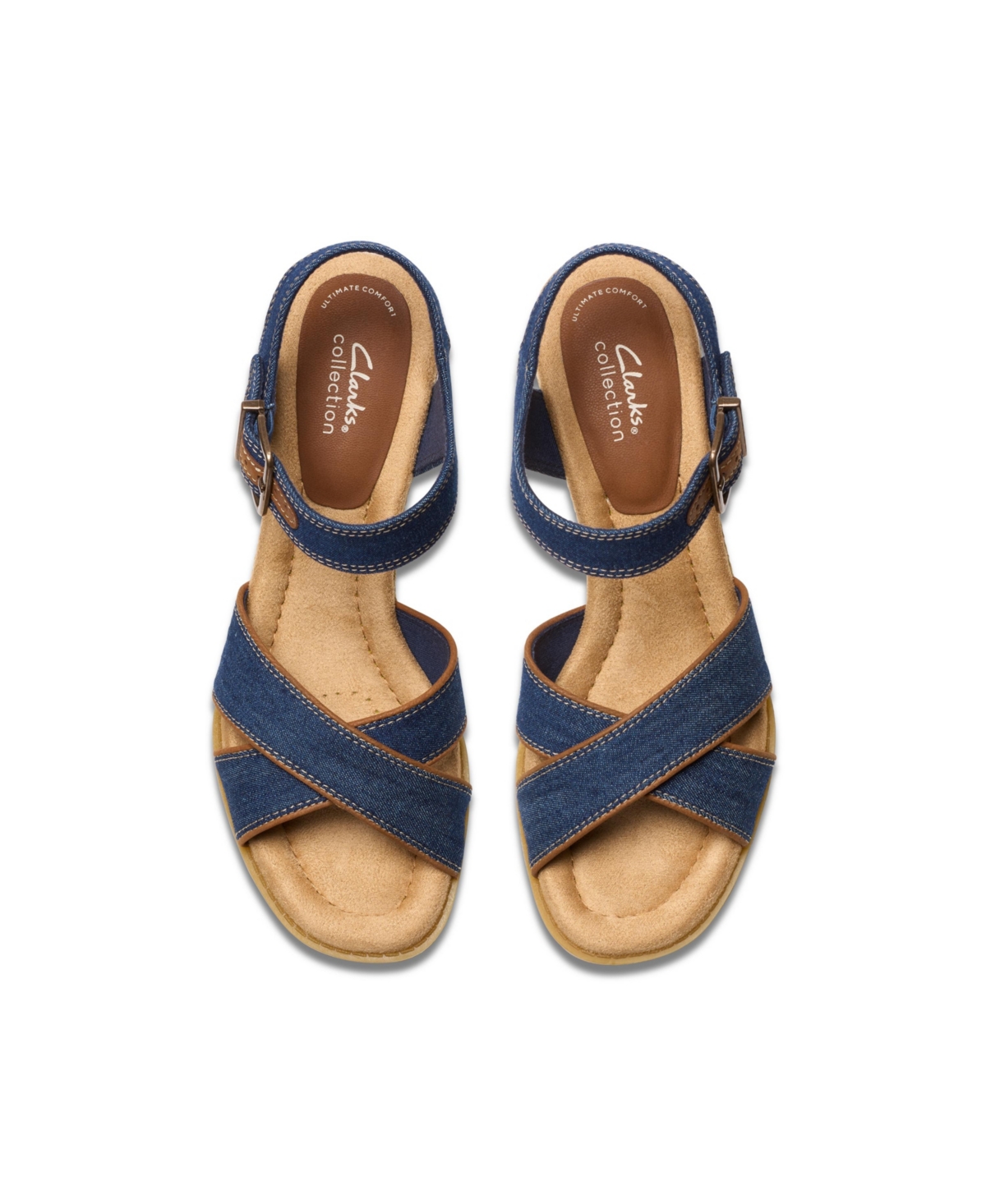 Shop Clarks Collection Women's Emmalae Iris Wedge Sandals In Dark Denim Textile