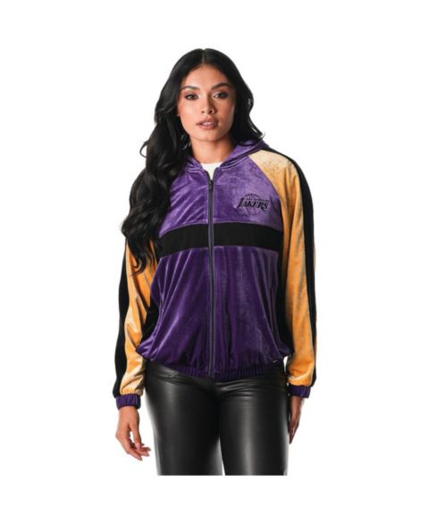 Женские худи The Wild Collective Women's Purple Los Angeles Lakers Velour Full-Zip Track Jacket