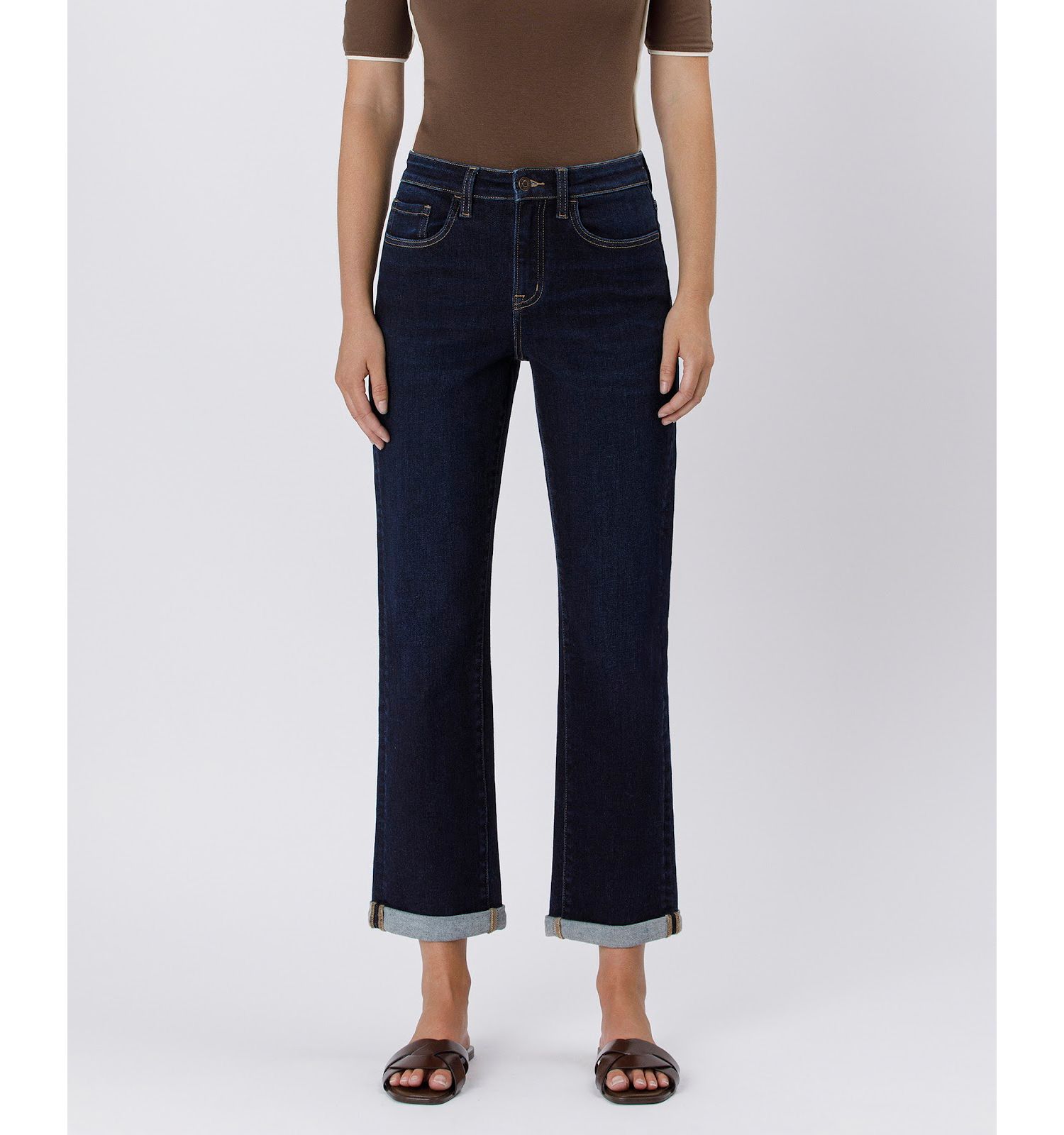 Women's High Rise Cuffed Straight Jeans