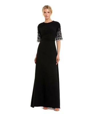 【Mac Duggal】Crepe A Line Gown With Beaded 関税送料込 Mac Duggal Short Beaded Sleeve Crepe A-Line Gown | Dillard's