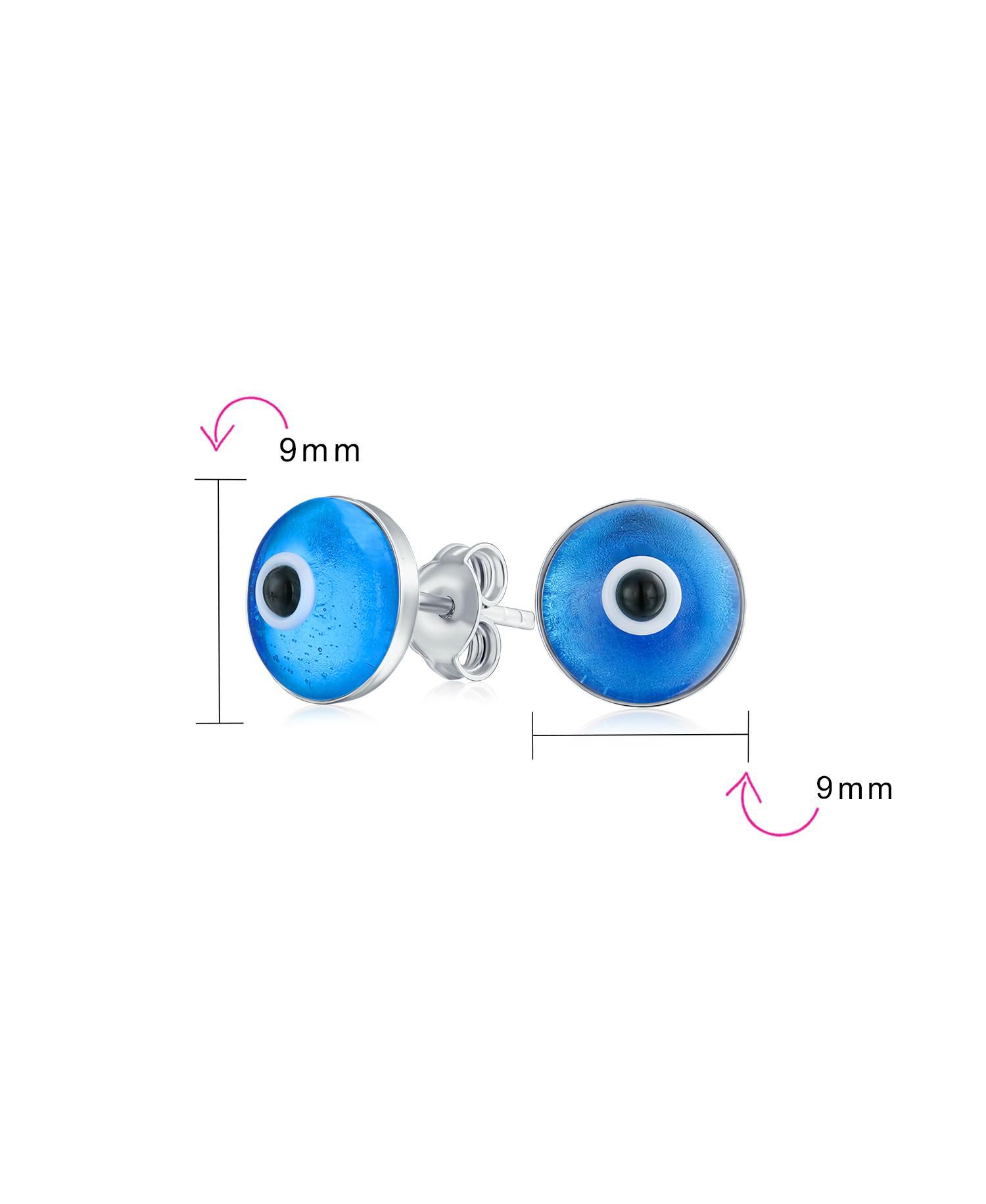 Spiritual Navy Evil Eye Stud Earrings .925 Sterling Silver