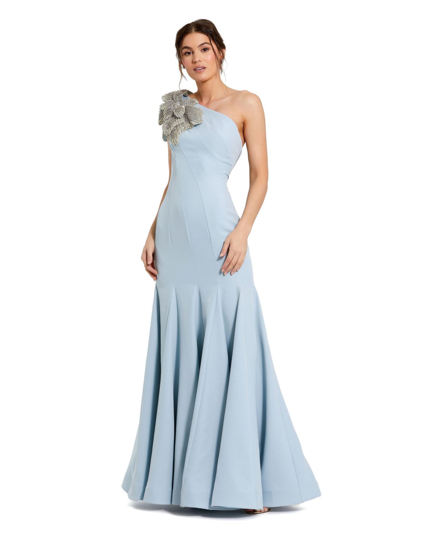 Women's Crepe One Shoulder Gown With Flower