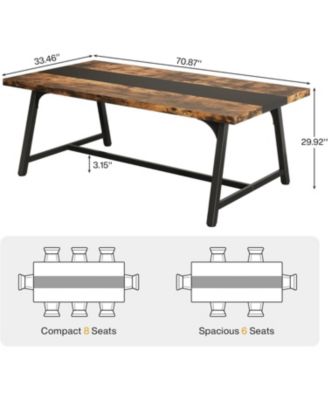 70.9" Farmhouse Dining Table for 6-8 People, Large Rectangular Wood Kitchen Table with Metal Frame, Dining Room Dinner Table for Family Gathering
