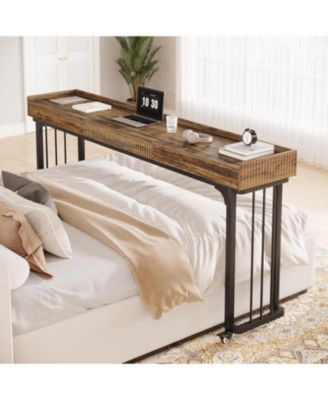 Overbed Table with Wheels, Mobile Computer Desk Makeup Vanity Desk with Storage, Standing Laptop Cart, Over Bed Makeup Table with Mirror, Vanity Desk for Bedroom, Rustic Brown