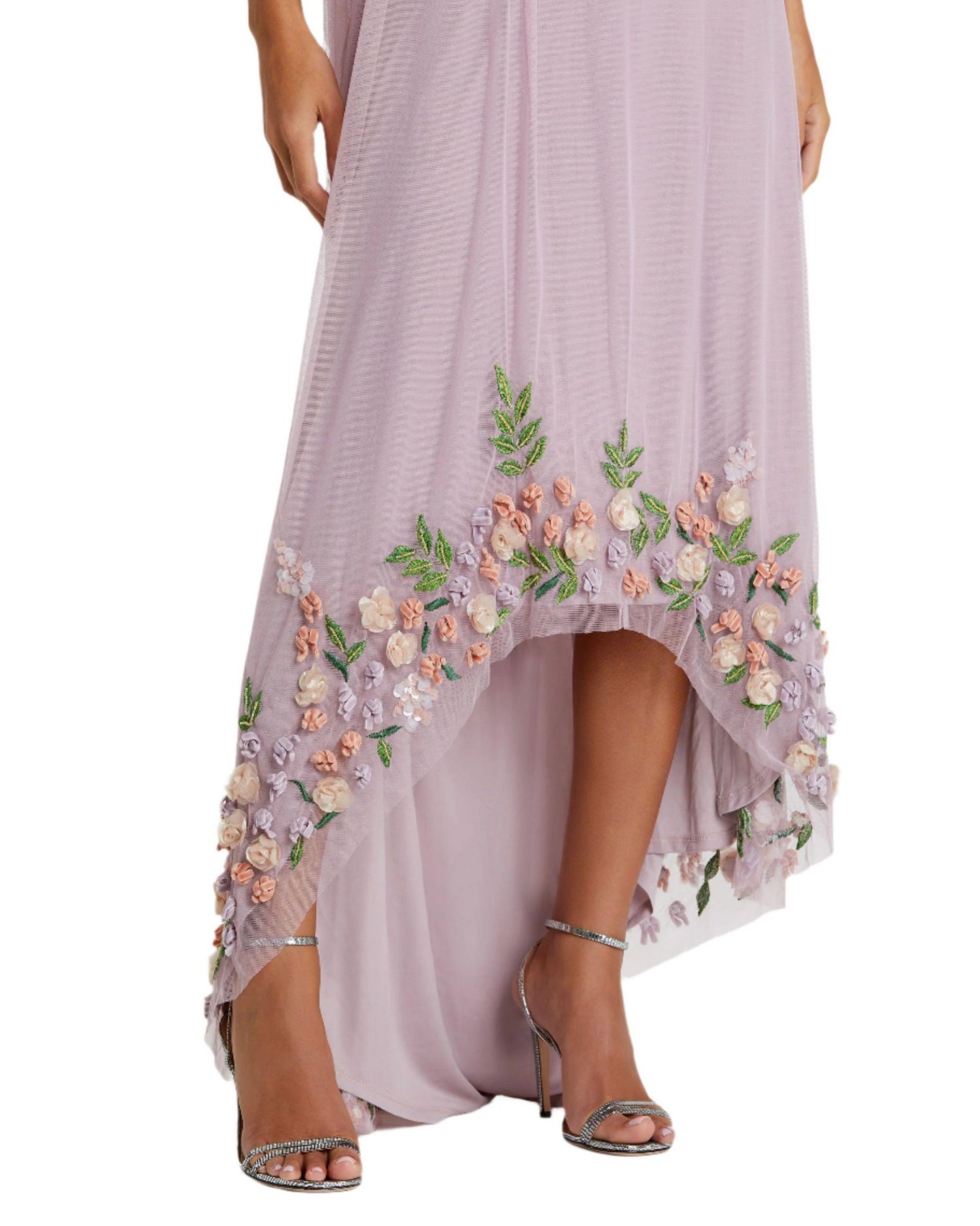 Women's One Shoulder Trapeze Embellished High Low Gown