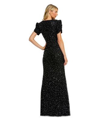 Women's Gathered Short Sleeve Beaded Gown