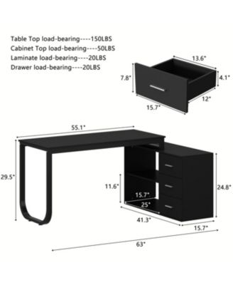 3-Drawers Removable Tabletop L-Shaped Computer Desk, Writing Desk, Office Desk,Shelves