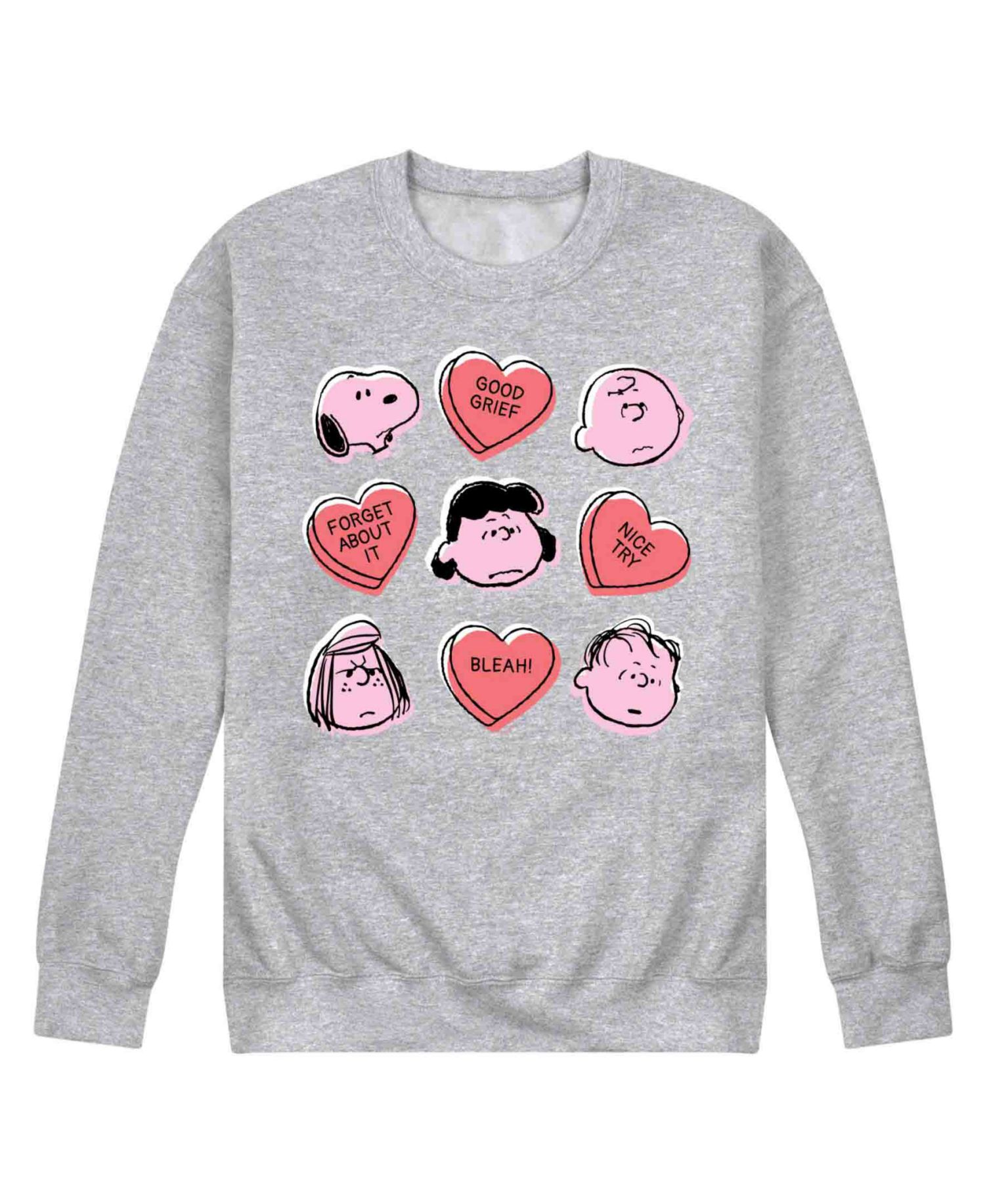 Men's Peanuts Candy Hearts Long Sleeve Fleece T-Shirt