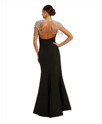 Women's Draped Pearl Beaded Mermaid Gown