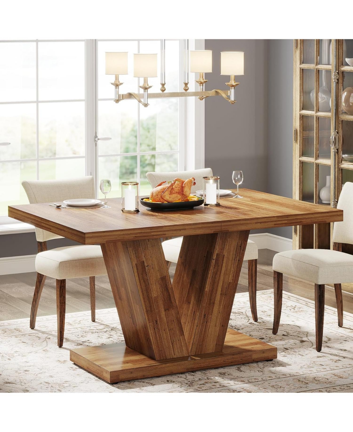 Tribesigns 47-Inch Dining Table for 4, Black Kitchen Dinner Table with Heavy Duty Pedestal, Farmhouse Wooden Eating Table for Home, Dining Room, Small