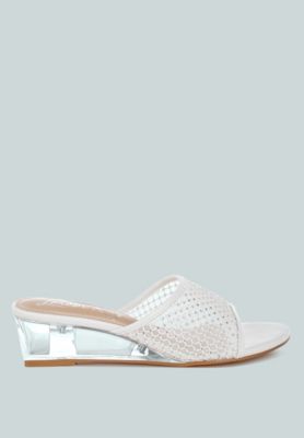 Womens Tempra Mesh Clear Heel Wedge Sandals