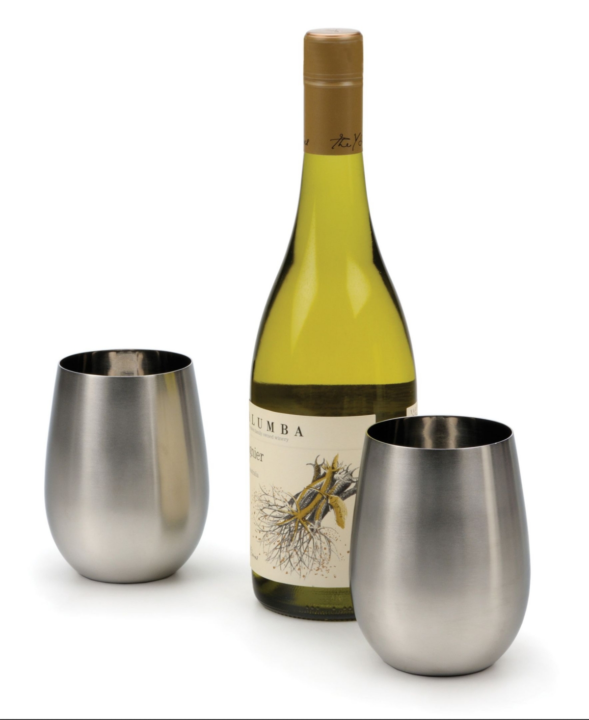 Rsvp International Stemless Stainless Steel Wine Glasses, Set Of 2 In Silver