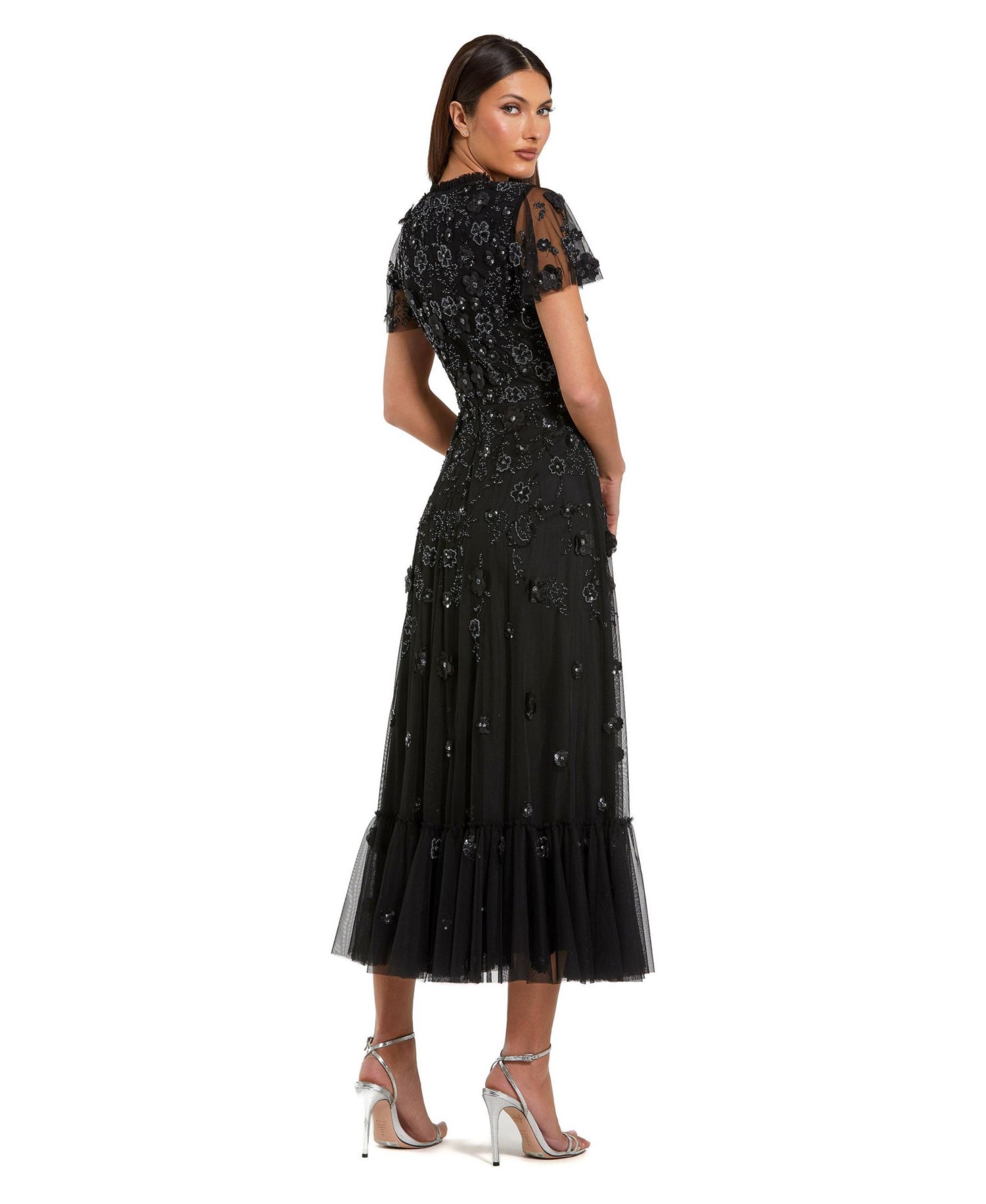 Women's Embellished High Neck Cap Sleeve A Line Dress