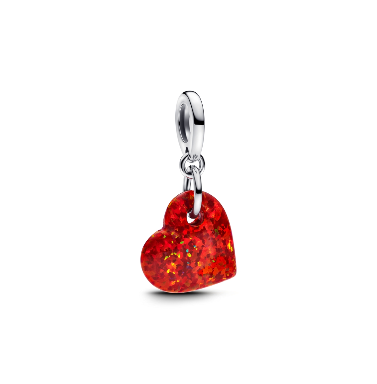 Pandora Sterling Silver Opalescent Red Heart Dangle Charms In Sterling Silver