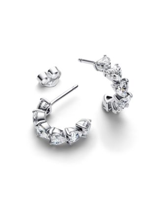 Sterling Silver Sparkling Hearts Open Hoop Earrings