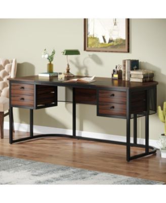 63-Inch Executive Desk with 4 Drawers, Large Office Desk Computer Desk, Business Furniture Desk Workstation for Home Office, Dark Walnut