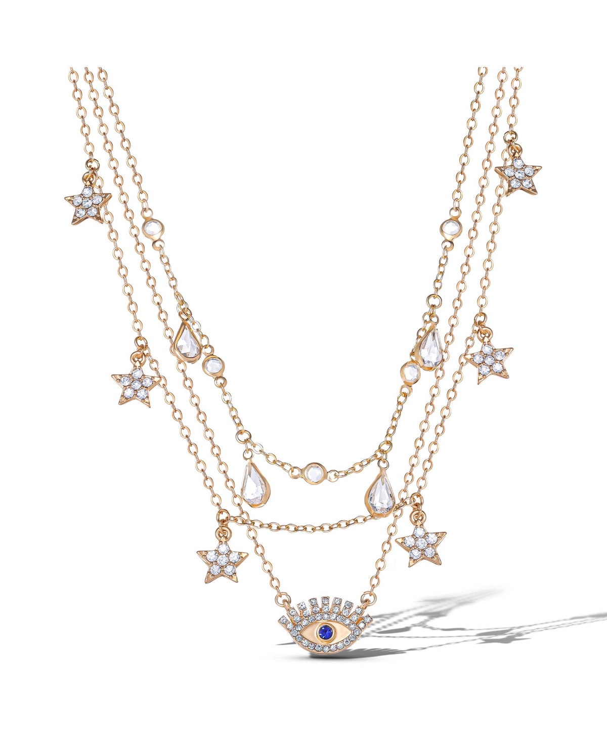 Gold-Tone Layered Necklace with Evil Eye and Star Charms - Gold tone, blue