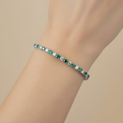 Sterling Silver with Colored Cubic Zirconia Tennis Bracelet For Women