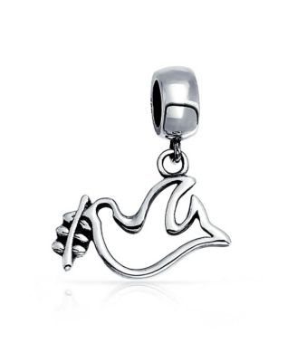 World Peace Dove Dangle Charm Bead Sterling Silver European Bracelets