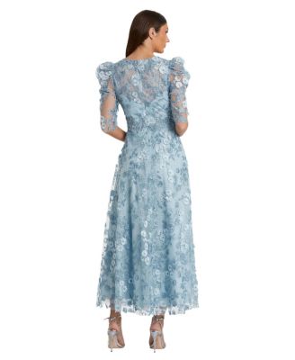 Women's Applique High Neck Puff Sleeve A Line Dress