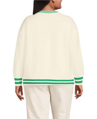 Женский свитер большого размера Drifter Varsity с круглым вырезом и гербом Lands' End для женщин