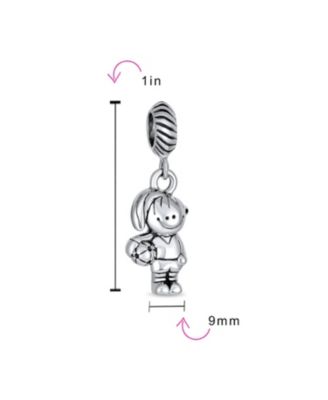 Cartoon Cheerleader Soccer Player Dangle Charm Bead Sterling Silver Bracelet